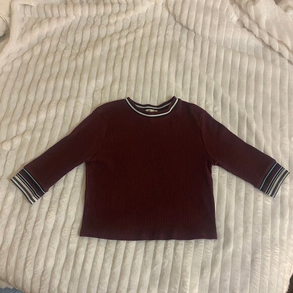 🍷 Burgundy 3/4 Length Sleeve Grunge Stretch Top - Picture 3 of 7